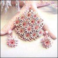 Vintage 50s Coro Vendome Pink Daisies Pin Earrings Set  
