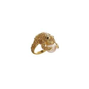  Size 7 Gold Tone Sparkling Frog with Pearl Ring Jewelry