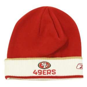   49ers 2 Tone Cuffed Winter Hat   Red / White: Sports & Outdoors