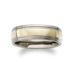  Mens 7mm Wedding Ring In Titanium and 14kt Yellow Gold 