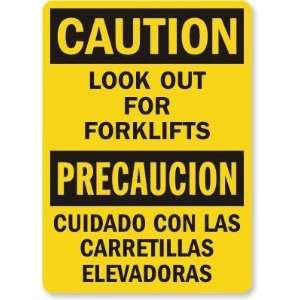 Caution: Look Out For Forklifts (Bilingual) Laminated Vinyl Sign, 14 