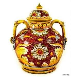  MAJOLICA RUBINO: Spherical pitcher/vase with two handles 