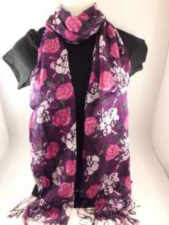 PURP SKULL ROSES DAY OF THE DEAD ROCKABILLY PUNK ROCK SCARF  