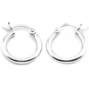   White Gold Earrings 2mm Round Hoop Tube Ear Jewelry