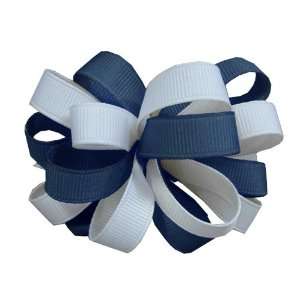    Blue and White Two Color Ribbon Bow Barrette