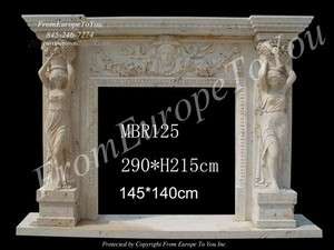 MONUMENTAL HAND CARVED MARBLE FIGURAL FIREPLACE MANTEL  