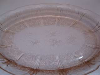 Vintage Pale Pink Glass Cherry Blossom Jeanette Serving Plate & Bowl 