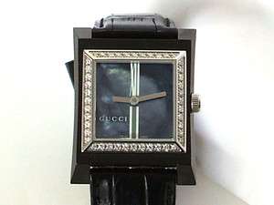 GUCCI Stainless Steel Diamond Bezel Watch with Leather Strap NEW 