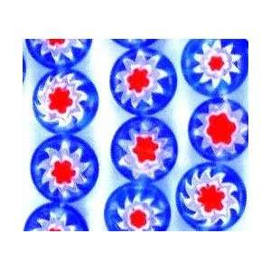  Millefiori Glass Beads Coins 10mm 35pc BLUE RED Single 
