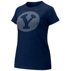  Nike Brigham Young Cougars Ladies Navy Blue Big Logo T 