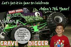 Grave Digger Monster Truck Jam Birthday Invitations  