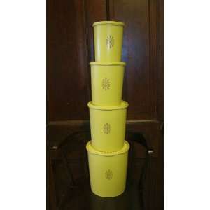  Tupperware Retro Gold Decorator Canister Set of 5 with 