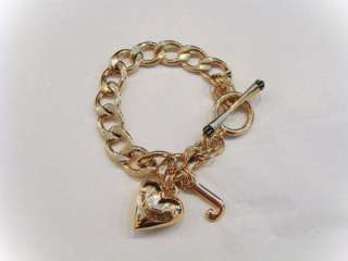 NEW Juicy Couture Gold Silver Starter Heart Charm Bracelet W/ Gift Box 