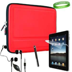  Apple iPad Red Hard Case Stand + Screen Protector + Hands Free Set 