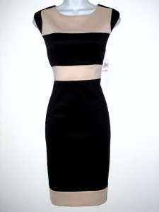 NWT LONDON TIMES Black/Beige Colorblock Stretch Dress, Size 6  