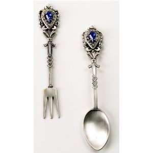  Antiqued Silver Feeding Set with Blue Crystals Baby
