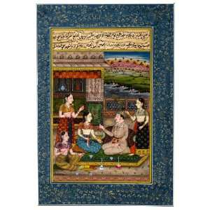   Mughal Painting Miniature a Seen of Mughal Emperor in Harem Home