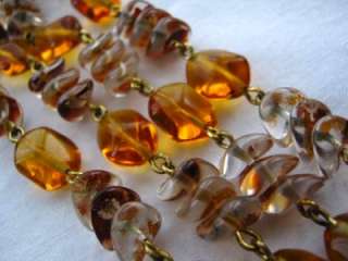 VINTAGE AMBER GLASS BEAD NECKLACE DOUBLE ROW 1950S IMMACULATE CHAIN 