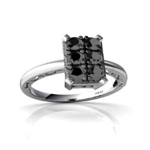  14K White Gold Black Diamond Milgrain Ring Size 8: Jewelry