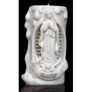 Our Lady of Guadalupe White Alabaster Votive Candle Holder:  