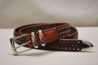 PERRY ELLIS MENS 34 BRAIDED WOVEN BROWN LEATHER BELT  