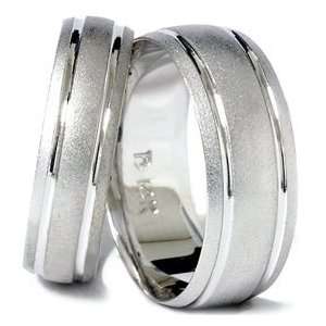 Pompeii3 Inc. 14K White Gold Matching His Hers Brushed Comfort Fit 