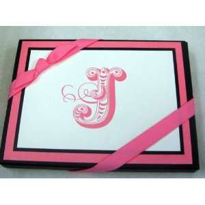   Stationery NOT4124 Pink Initial J Blank Note Cards: Everything Else