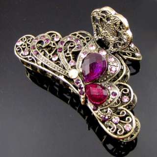  1p rhinestone crystal Antiqued butterfly hair claw clip 