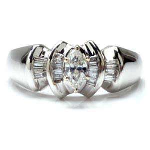   Marquise & Baguette Diamond 14k White Gold Engagement Ring Jewelry