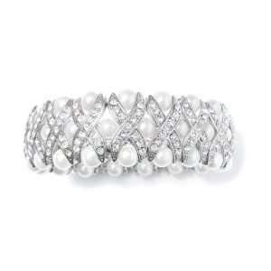 Mariell ~ Pearl and Crystal Bridal Stretch Bracelet 