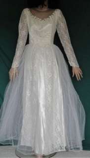 Gorgeous 50s Vintage Lace Net Wedding Dress B36  
