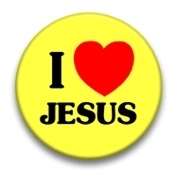 LOVE) JESUS heart BUTTON pin Christian badge LARGE  