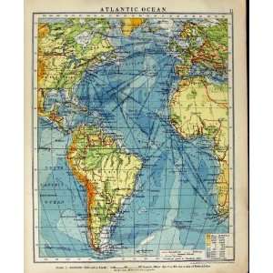  1925 Map Atlantic Ocean America Africa Europe Iceland 