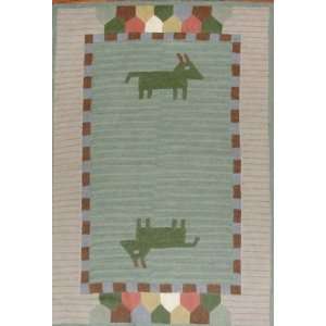  Crewel Rug Grazing Grounds Garden Green Chain Stitched 