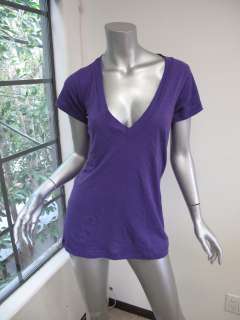 NWT LNA Dark Purple Short Sleeve V Neck Top M  