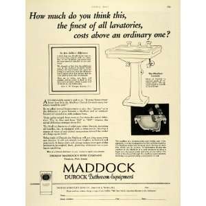 1927 Ad Maddock Durock Bathroom Fixtures Madbury Sink   Original Print 