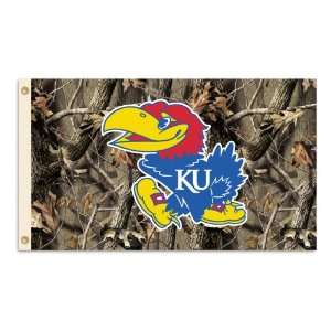   Jayhawks 3 by 5 Foot Flag with Grommets   Realtree Camo Background