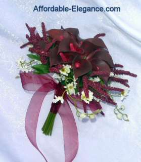  Burgundy Wine Silk Wedding Flowers Calla Lilies Lily Handtied NEW