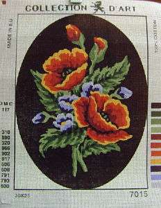 New RED POPPIES ON BLACK Needlepoint Tapestry Canvas  