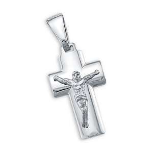  14k White Gold Jesus Cross Crucifix Charm Pendant: Jewelry