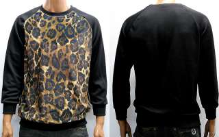 Mens Black Brown Leopard Print Long Sleeve T Shirts M / Animal Print 