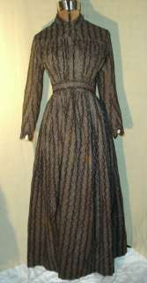 1870 80 DARK BROWN/BLACK CALICO PRINT DRESS  