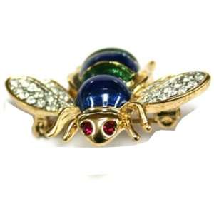  Gold Plated Cubic Zirconia Blue and Green Bee Pin   Bumble 