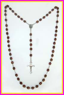ROSARY CROSS NATURAL WOODEN BEADS CHAIN NECKLACE  