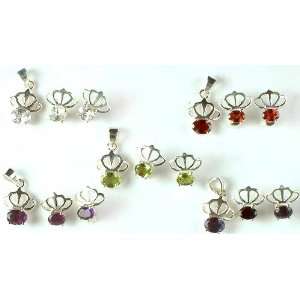 Lot of Five Faceted Gemstone Pendants with Matching Earrings(Cubic 