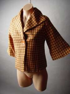 RETRO Geometric Print Vtg y 60s Ladylike Wool Blend Swing Boxy Blazer 