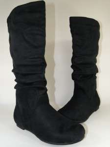   Womens Black Casual Flat Slouchy Knee High Boots Sz 7.5 #L13  