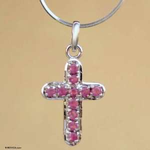  Ruby cross necklace, Cross of Hearts 15.8 L Jewelry