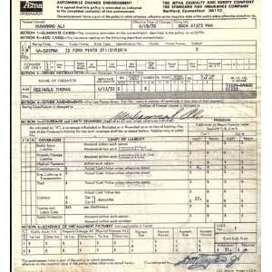   Ali Autographed 1972 Insurance Form PSA/DNA #E71123