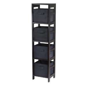 Capri 4 Section N Storage Shelf With 4 Foldable Black Fabric Baskets 